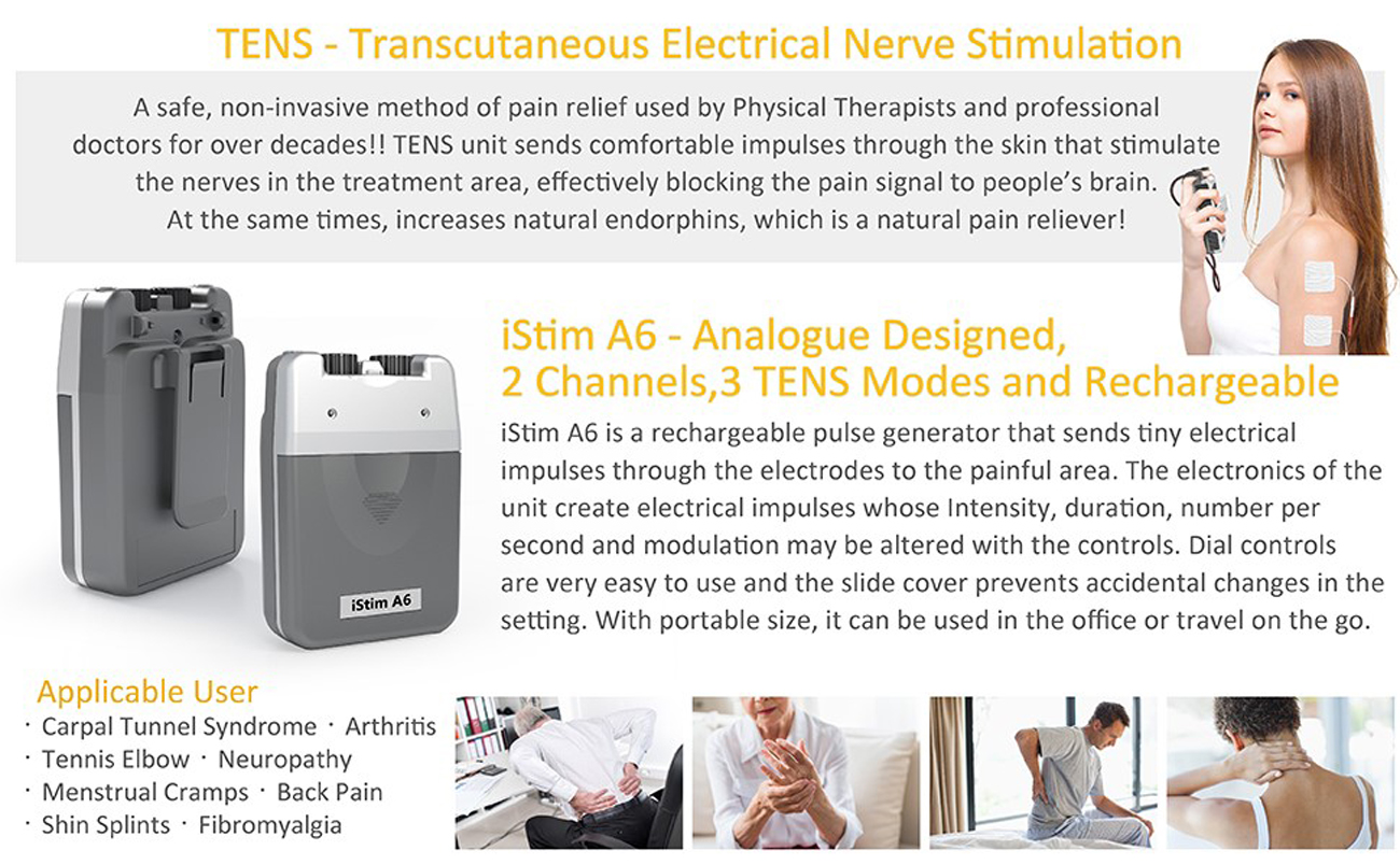 iStim A6 Analog Rechargeable Dual Channel TENS Machine